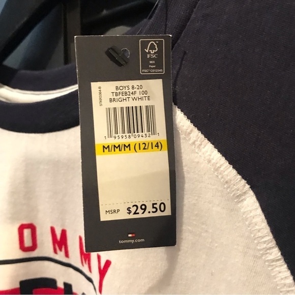 Tommy Hilfiger Long Sleeve Raglan Baseball Shirt, Size Medium (12/14), NWT - Picture 3 of 7